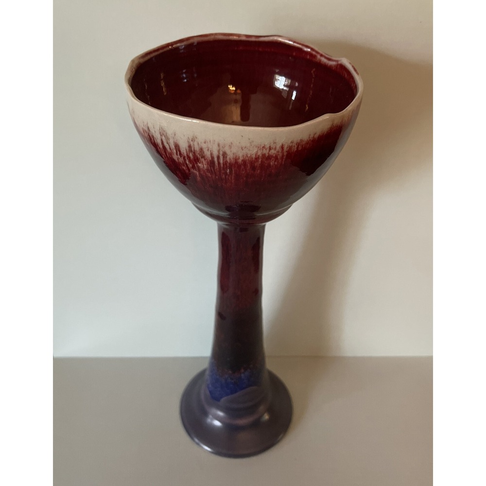 Studio‎ Art Pottery Wine Goblet Chalice Signed Emaree Purple Glaze Hand Crafted